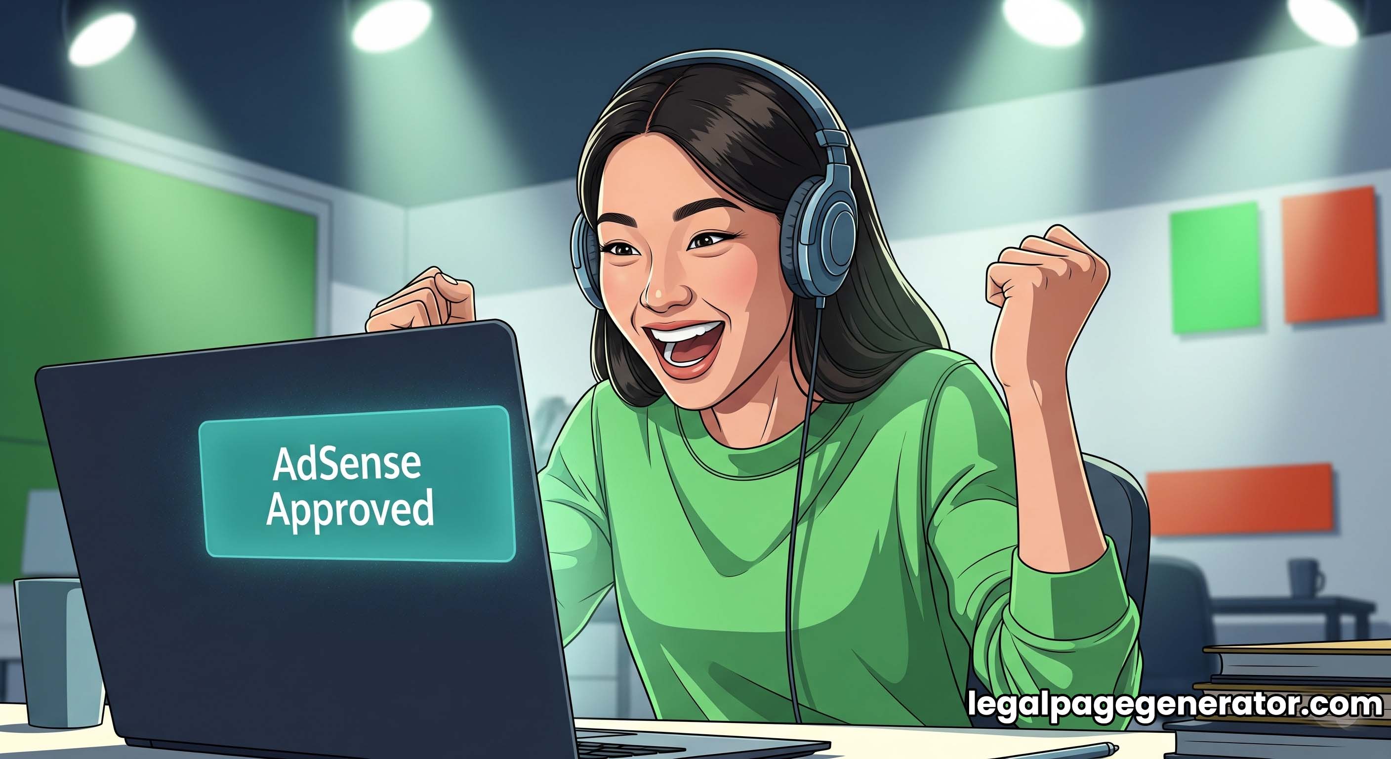 A blogger looking happy at an AdSense Approved message